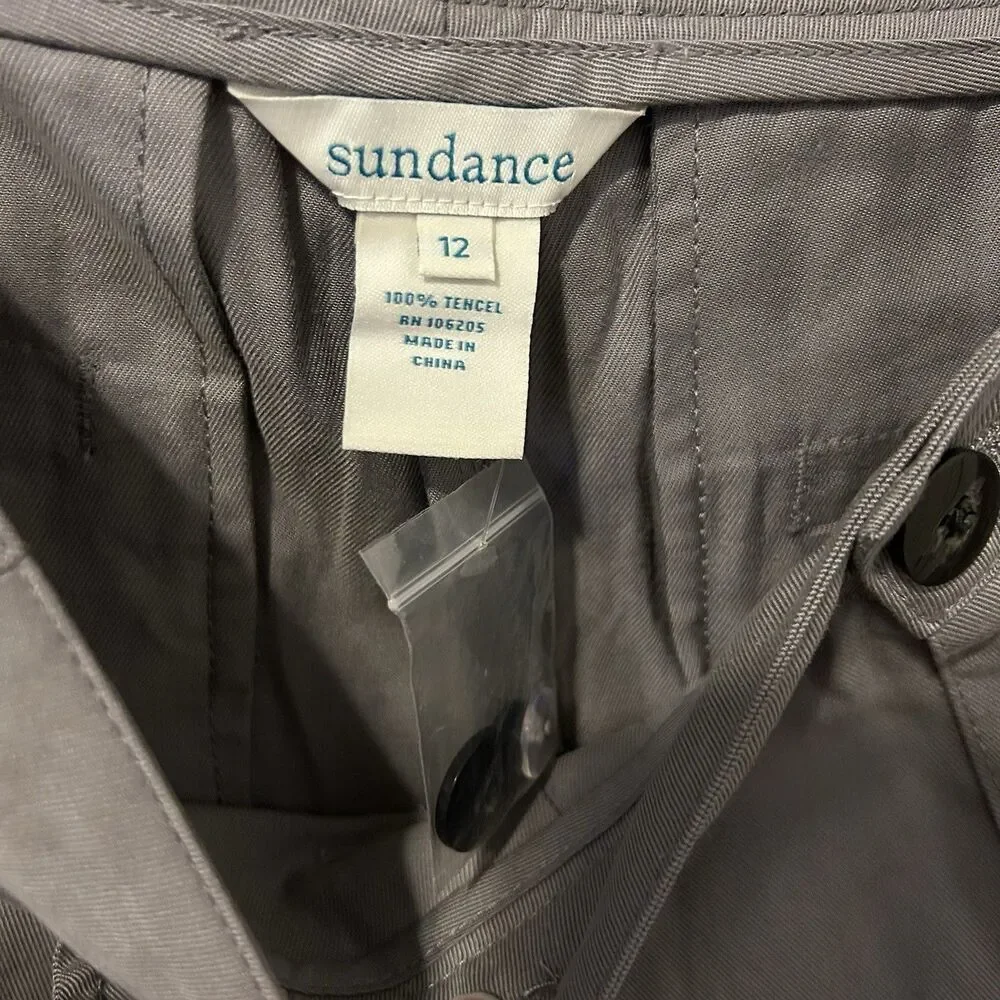 Sundance Women's Gray Tencel Pleated High Rise Straight Pants Size 12 Office - Picture 10 of 11